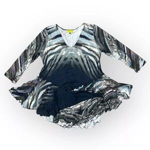 GISELLE SHEPATIN women dress Blouse abstract print multi layer size L gray